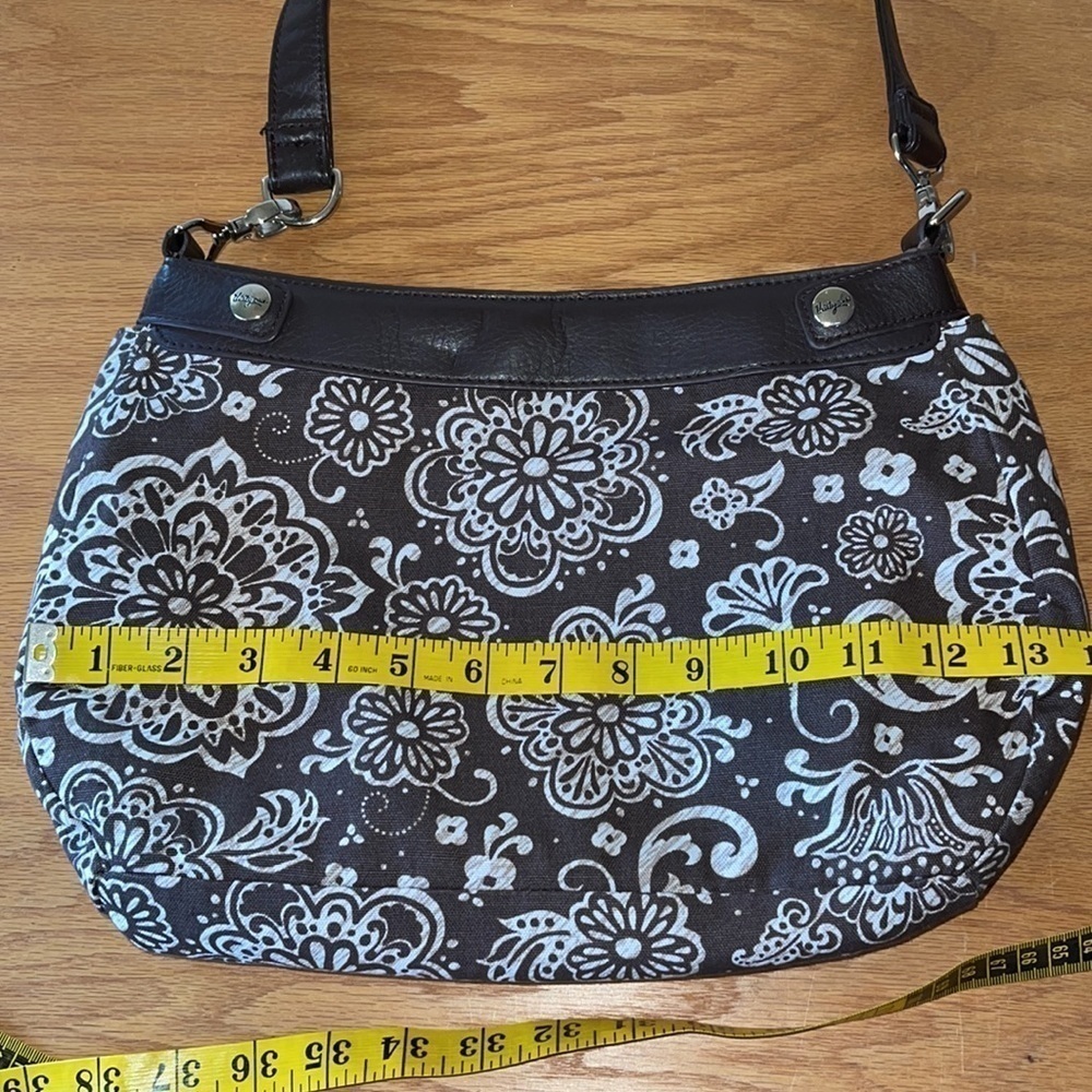 Thirty-One Brown & White Woodblock Floral Suite Skirt Purse - Picture 4 of 9